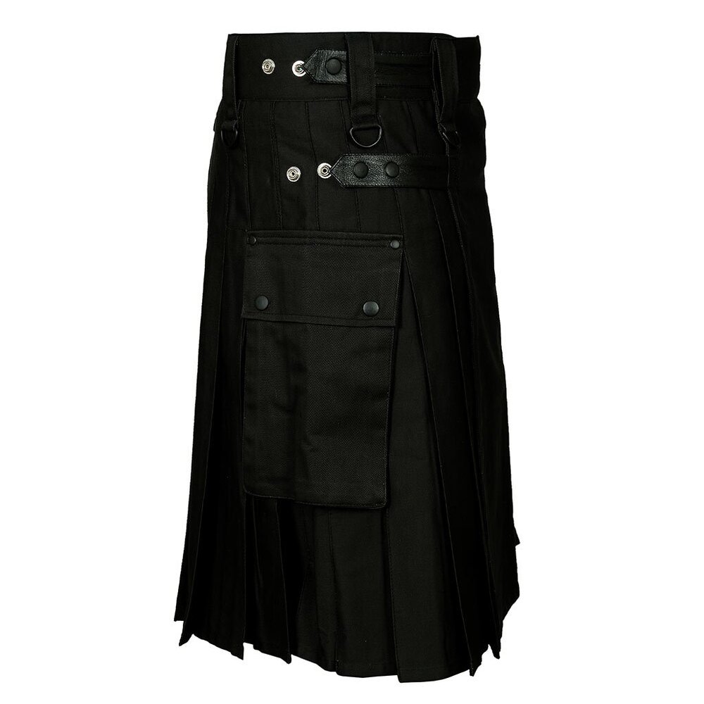 Irish black utility Kilt with Adjustable Leather Men Kilt  Traditional Mens Kilt